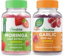 Lifeable Moringa Leaf + Knoflook 1000mg, Gummies Bundle - Grote Proeverij, Vitamine Supplement, Glutenvrij, GGO-vrij, Kauwgom