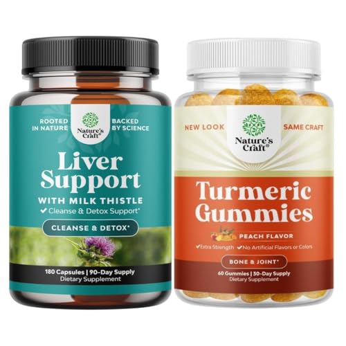 Bundle of Liver Cleanse Detox & Repair - Silymarin Milk Thistle with Dandelion Root Choline Beetwortel Artichoke Extract and Turmeric Curcumin Gummies with Black Pepper Curcumin Powder for Joint Support