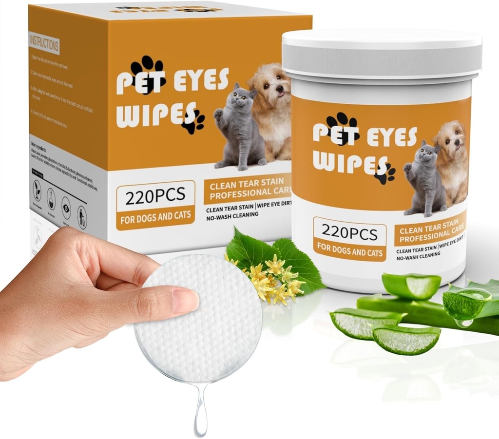 Senlong Eyes Wipes for Dogs - Voorzichtig verwijderen Tear Stain - hondenoog reiniger, Eye Debris, Discharge, Mucus Secretions - hond oogdoekjes traan vlek remover - hond & kat oogdoekjes - 220st, wit