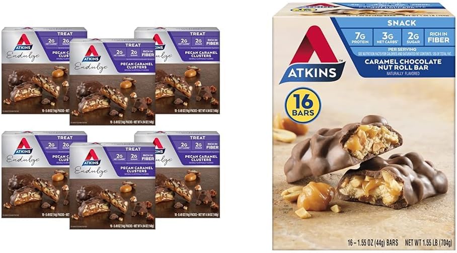 Atkins Pecan Caramel Clusters 60 Telling, Caramel Chocolate Nut Roll Snack Bar 16 Tellen