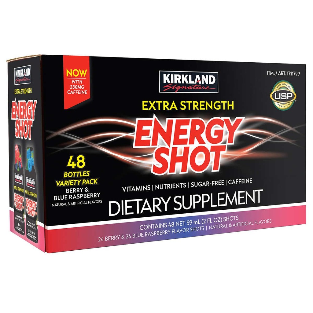 Kirkland Handtekening Extra sterkte energie schot, Dieetsupplement: 48 flessen Variëteit Pack van 2 Fl Oz