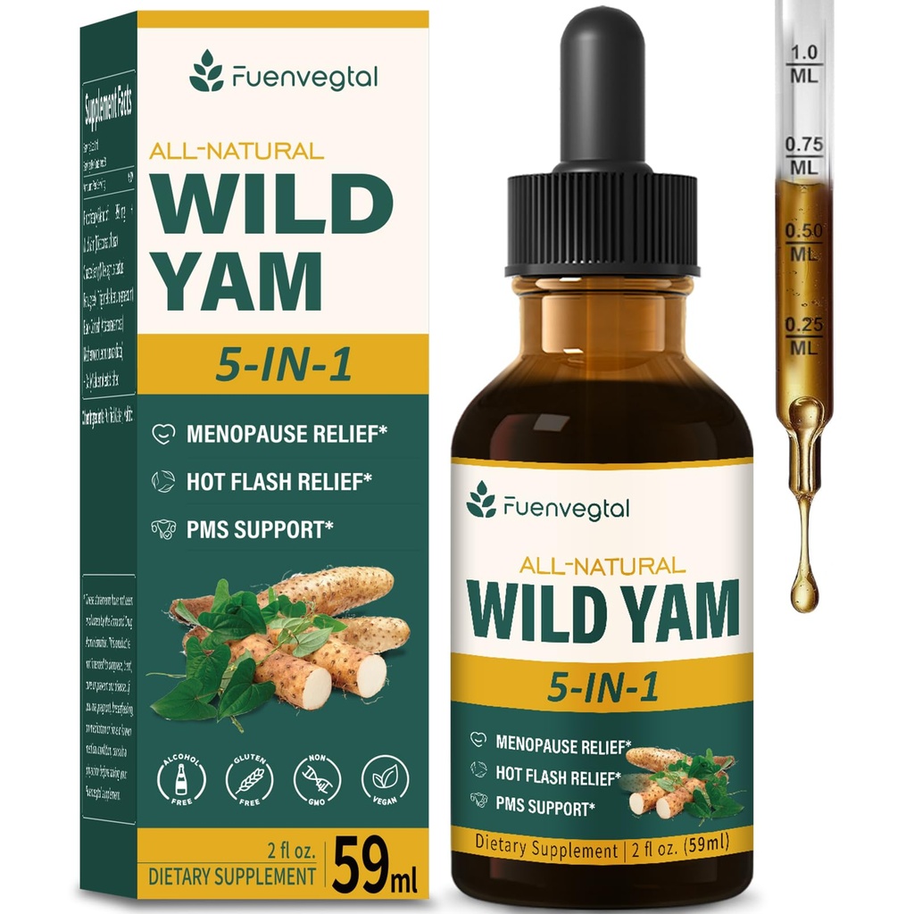 Wild Yam Root Extract Drops, Women's Supplement with Fenegriek & Motherwort Herb for Menopauze Relief & PMS Ondersteuning. Fenogreco y Ñame Salvaje para la Menopausia. 2oz