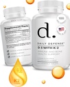 Immuunverdedigingssupplementen Vitamine D3 K2 2000IE voor de gezondheid van het hart, dagelijkse Immuunondersteuning, geestelijke helderheid, & spierfunctie - 100 kauwtabletten