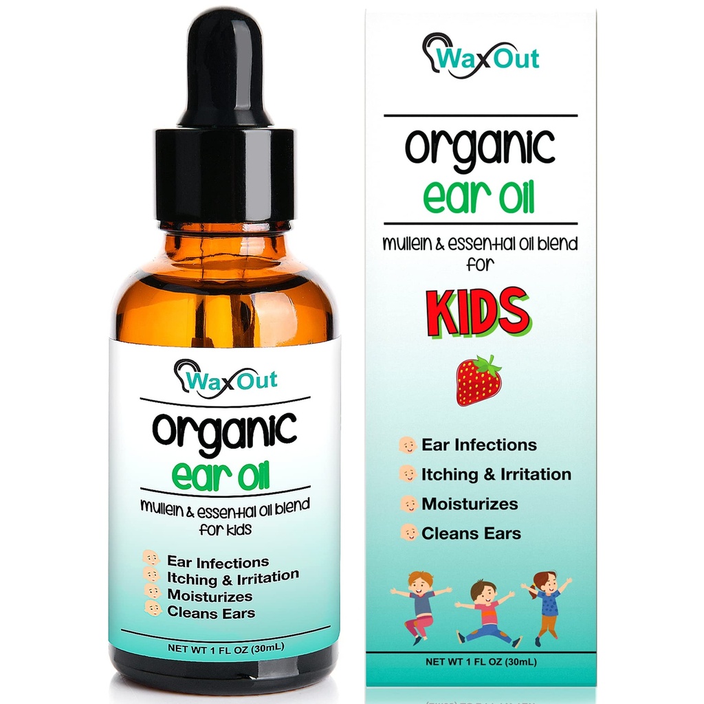 Natural Mullein Ear Wax Removal Oil & Cleaner Drops with Strawberry for Kids | Earwax Softener, Moisturizer & Allergy Soothing | Tinnitus, Itching, Ringing & Clogged Ears