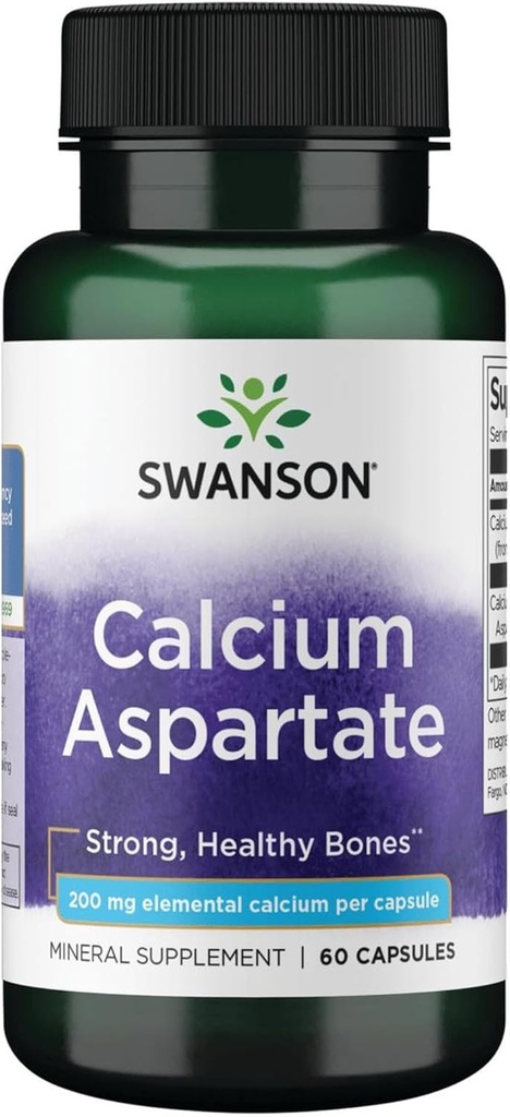 Swanson Calcium aspartaat - Herbal Supplement Promoting Bone, Heart, & Muscle Health - Natural Formula Promoting Total Body Wellness - (60 Capsules-200mg Elk)