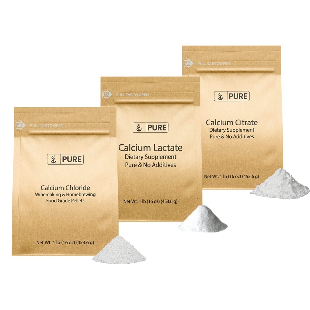 Pure Original Ingrediënten Calciumbundel (1lb) Calciumchloride, Calciumcitraat, Calcium Lactaat