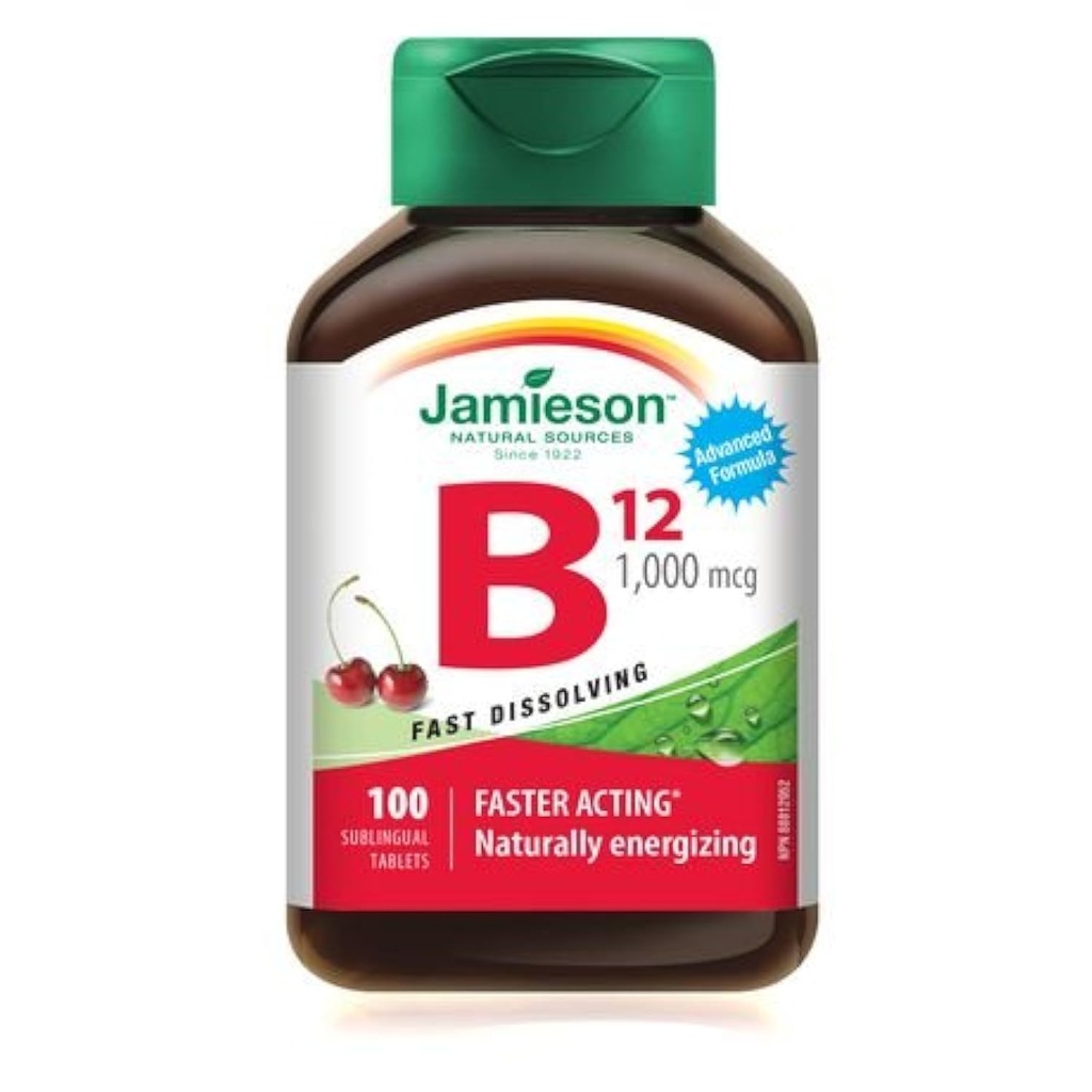 Jamieson Vitamine B12 Methylcobalamine Snelle oplossen van sublinguale tabletten, 1000 mcg, 100 sublinguale tabletten