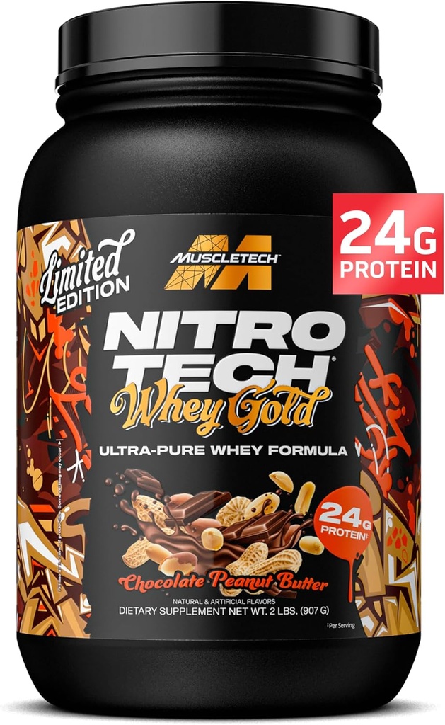 MuscleTech Whey Protein Powder (Chocolate Peanut Butter, 2LB) - Nitro-Tech Whey Protein Isolaat Smoothie Mix voor Lean Muscle & Fast Recovery - 24g Whey Gold Protein voor vrouwen en mannen - Glutenvrij