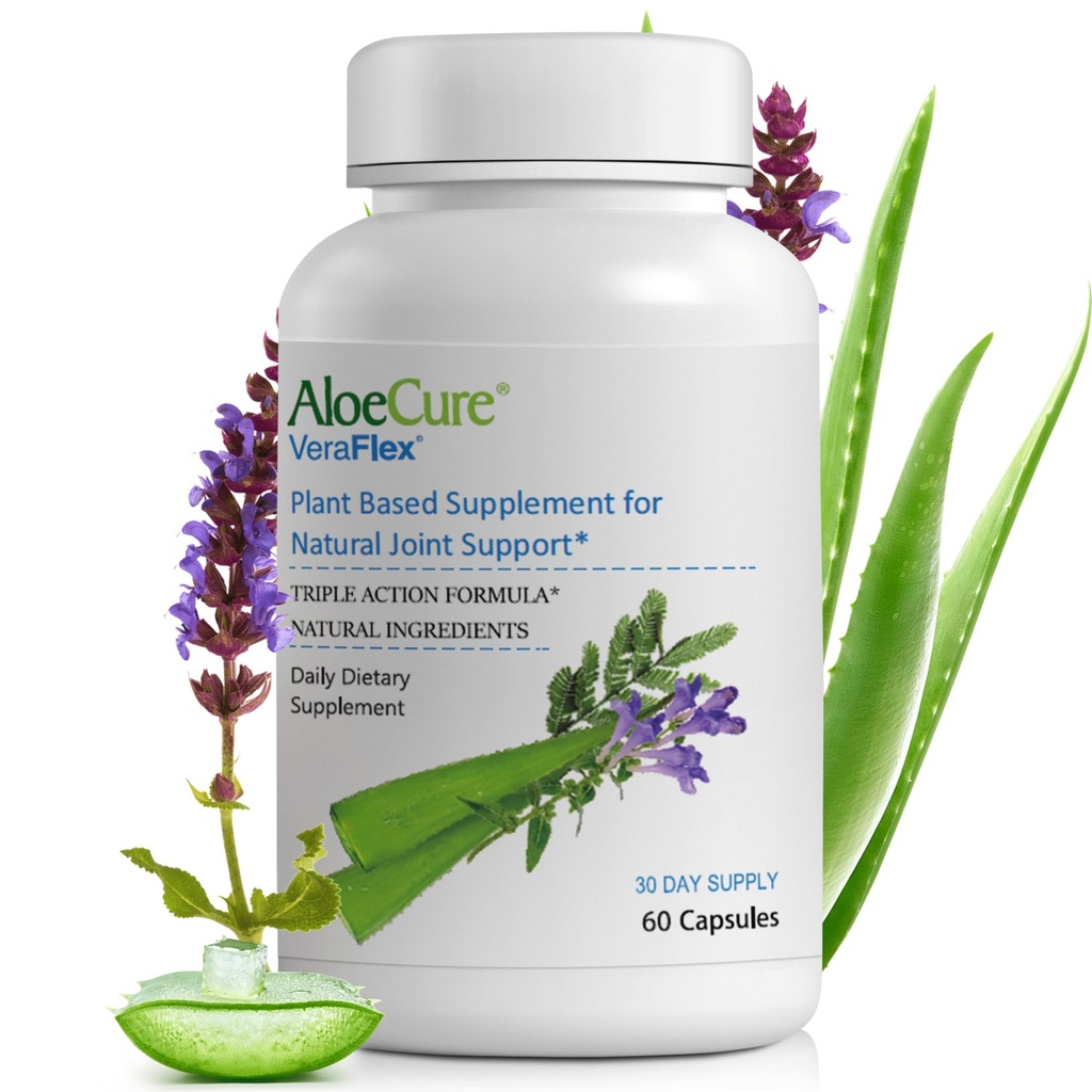 AloëCure VeraFlex Natural Joint Health Supplement met USDA Organic Aloë Vera - Plant-based Capsules ter ondersteuning van comfort, mobiliteit en flexibiliteit - All-Natural Formula, 60 capsules