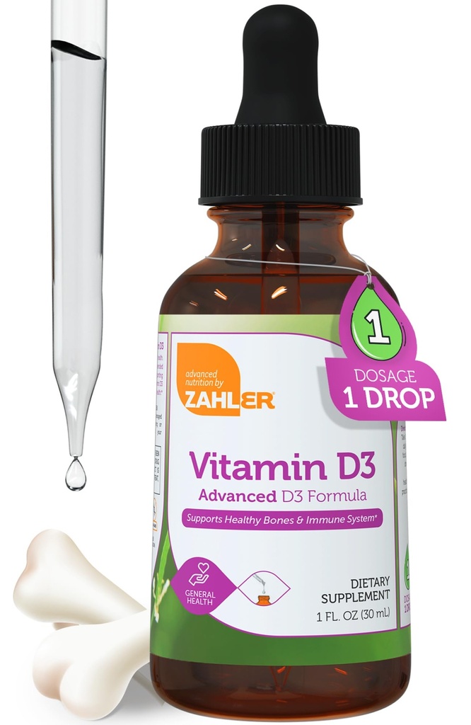 Zahler Liquid Vitamin D3 5000 IE - voor volwassenen Bone & Immune Health - Vitamine D3 Supplementen voor vrouwen en mannen (1 fl oz)