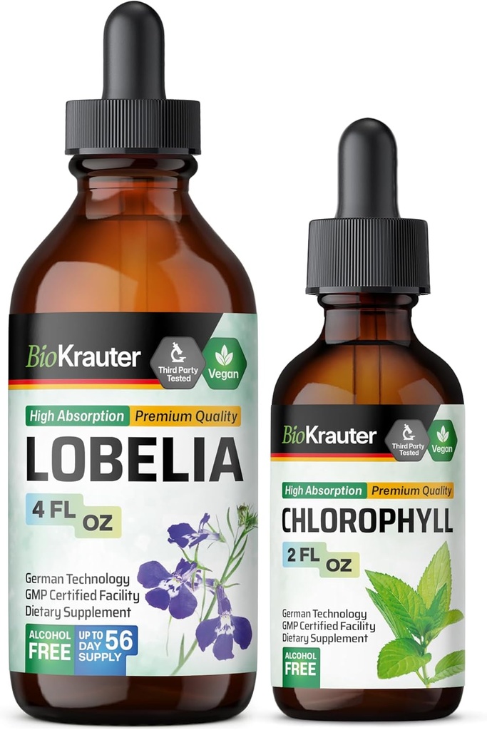 BIO KRAUTER Lobelia Tinctuur 4 Fl. Oz. & Chlorofyl Tinctuur 2 Fl. Oz.