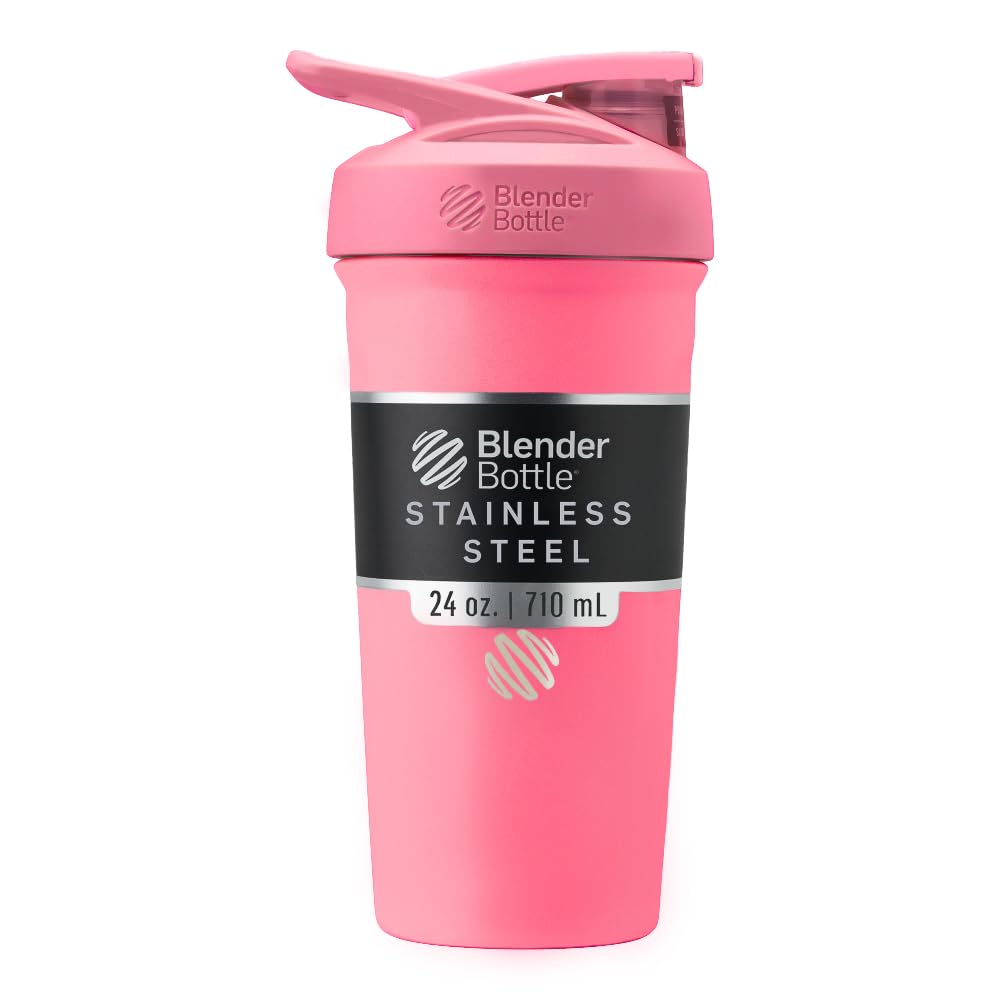 BlenderBattle Sport Geïsoleerde Roestvrij stalen Shaker Flesje met Wire Whisk, 24-Ounce, Roze 
