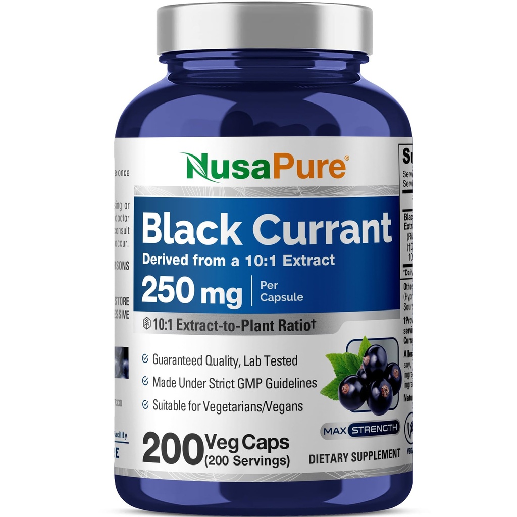 NusaPure Black Currant 10:1 Extract, 250 mg Equivalent aan 2.500mg, per Veg Caps 200 Vegan, Non-GMO