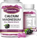 Calcium Gummies with D3, Calcium Magnesium Supplement with Glycinate, Potassium,Vitamine D3 & K2, &Whole Natural Food for Bone & Immune Support- 120 Kauwbare Gummy Vlierbessen Smaak