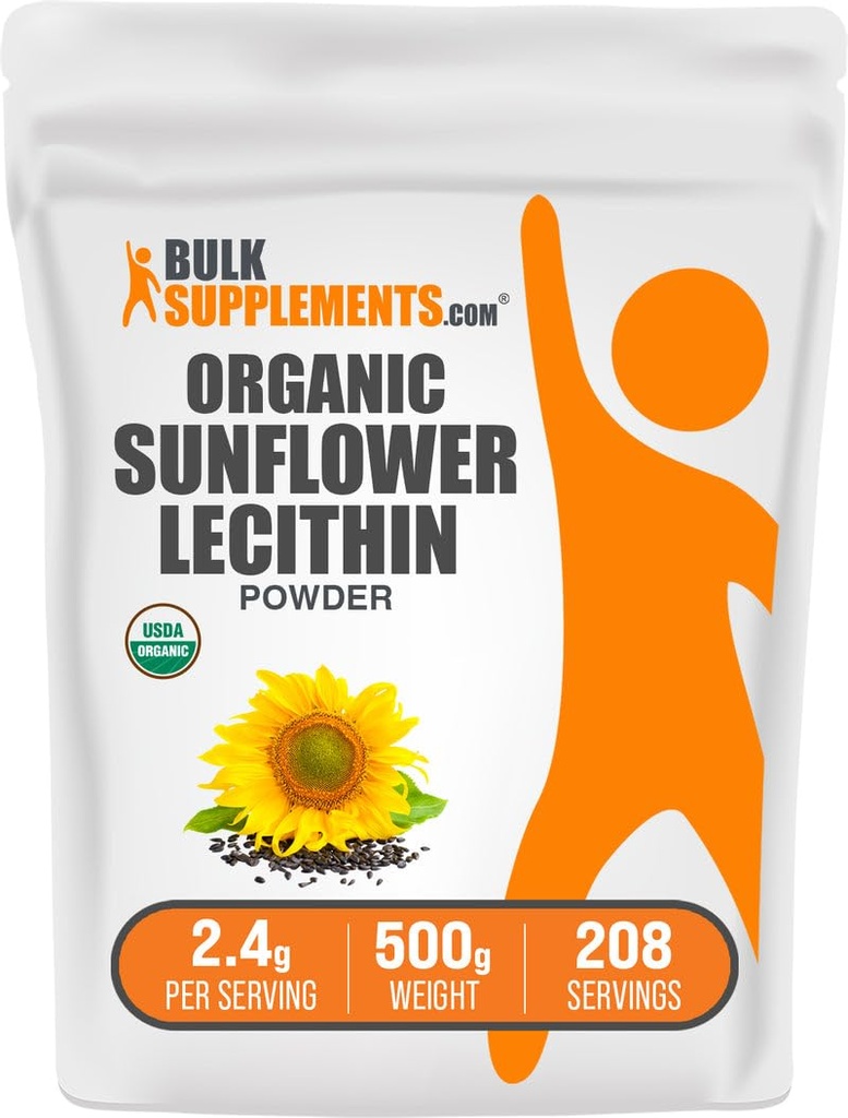 BulkSupplements.com Biologische Zonnebloemlecitijnpoeder - Zonnebloemlecitijnsupplement, voedingssupplement, voedselkwaliteit - Veganistisch en glutenvrij, 2,4 g per portie, 500 g (1,1 lbs) (verpakking van 1)