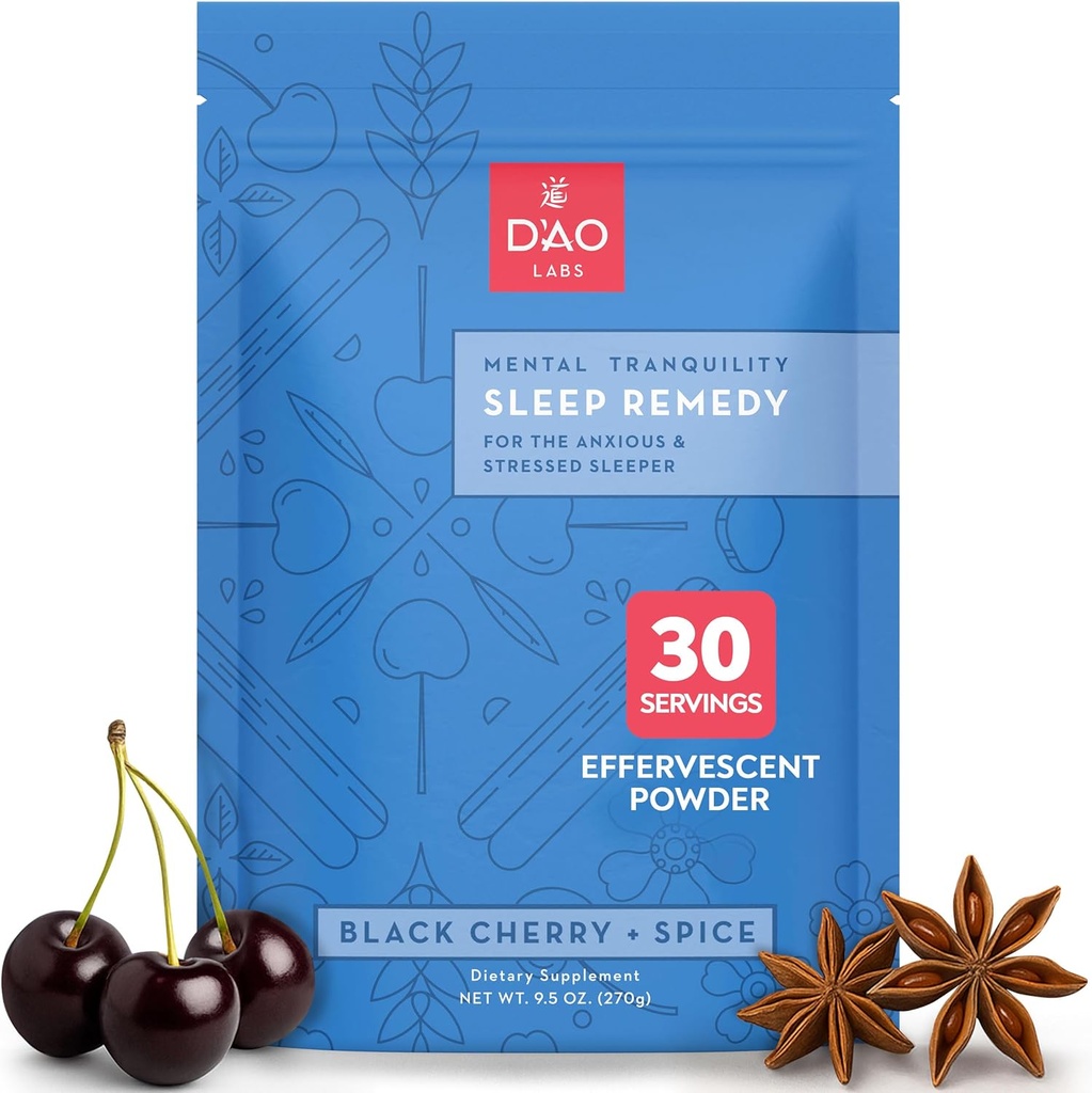 D'AO Labs Mental Tranquility - Non-Habit Forming - Mental Calmness Supplement - Stress Relax & Tranquil Powder - GUI Pi Tang Traditional Chinese Herbal - Black Cherry & Spice Flavor - 30 Servings
