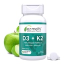 EZ Melts Dissolvable Vegan Vitamin D3 + K2 5.000 IE - Bone & Heart Health Support - Immuunfunctie Ondersteuning - Geen kunstmatige smaken - niet-GMO - Green Apple - 90 dissolveerbare tabletten (90 porties)