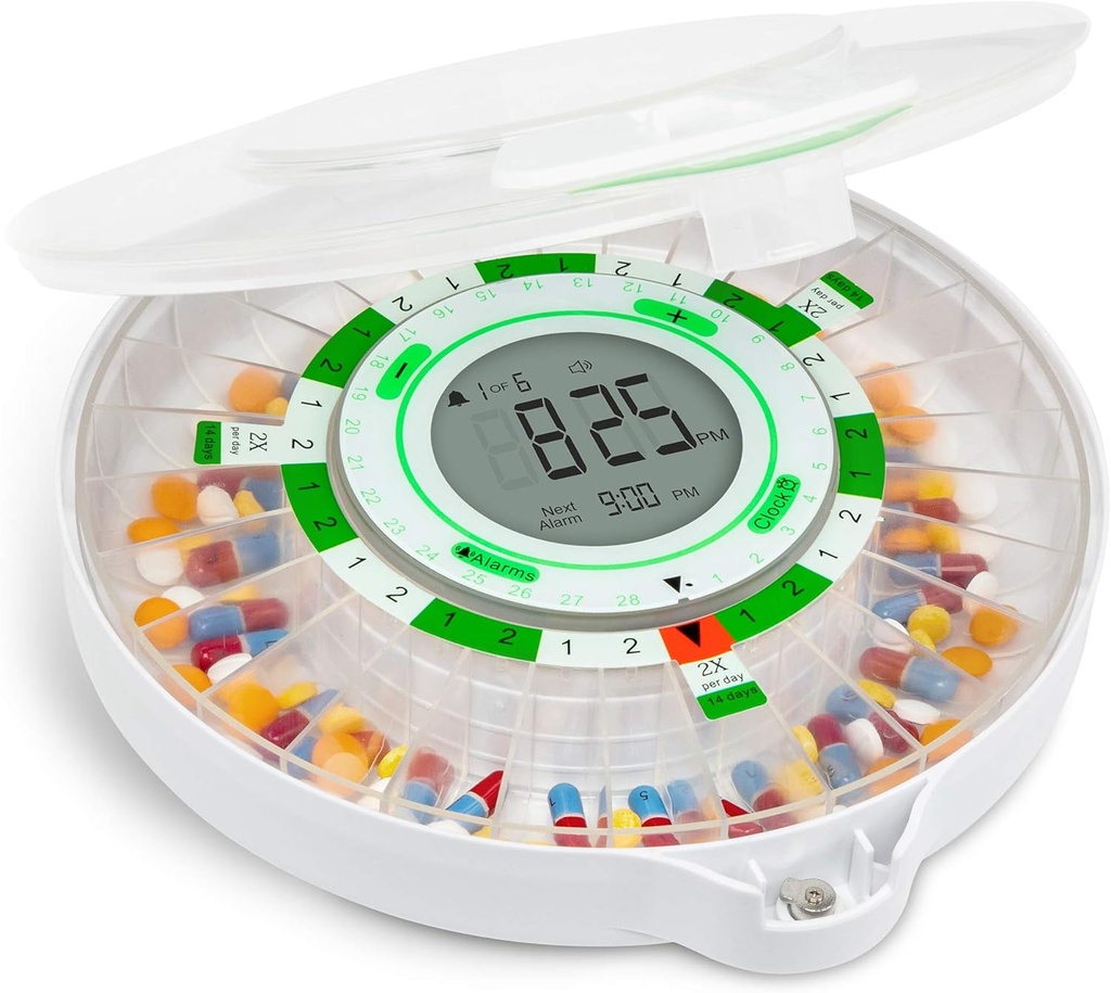 Live Fijne 28-dagen automatische pildispenser met upgrade LCD-scherm, sleutelslot, geluid &amp; licht voor