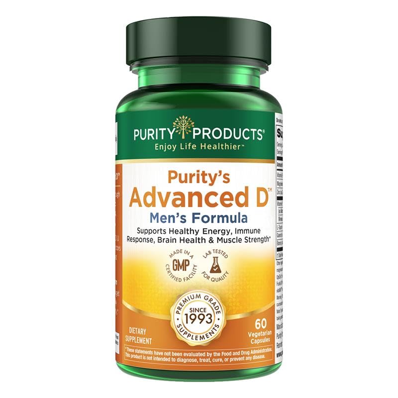 Purity Products Advanced Vitamin D Men's Formula Packed with Vitamin D, Vitamin K2, Zinc, Magnesium Citrate, Boron and Taurine - 60 Vegetarian Capsules