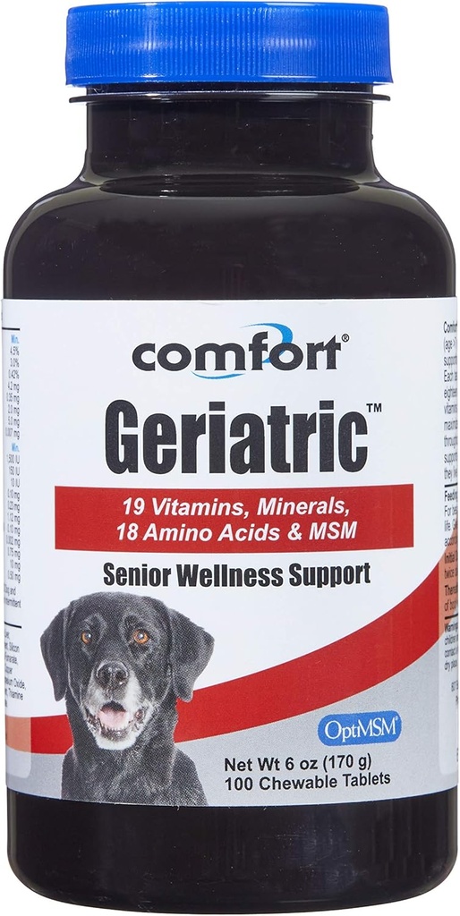 COMFORT Geriatrische Supplement voor honden, 100 Tel, Bevat MSM, Superoxide Dismutase, Ester-C, 19 Vitaminen en Mineralen & 18 Aminozuren, Made in The USA