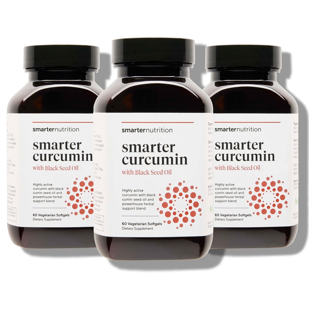 Slimmere voeding Curcumine Softgels - Vegan High Absorptie 400 mg Curcumine Supplement Gestandaardiseerd tot 95% Tetrahydrocurcuminoïden + Black Seed Oil & Gember voor Gezamenlijke & Immune Health - 180 Ct
