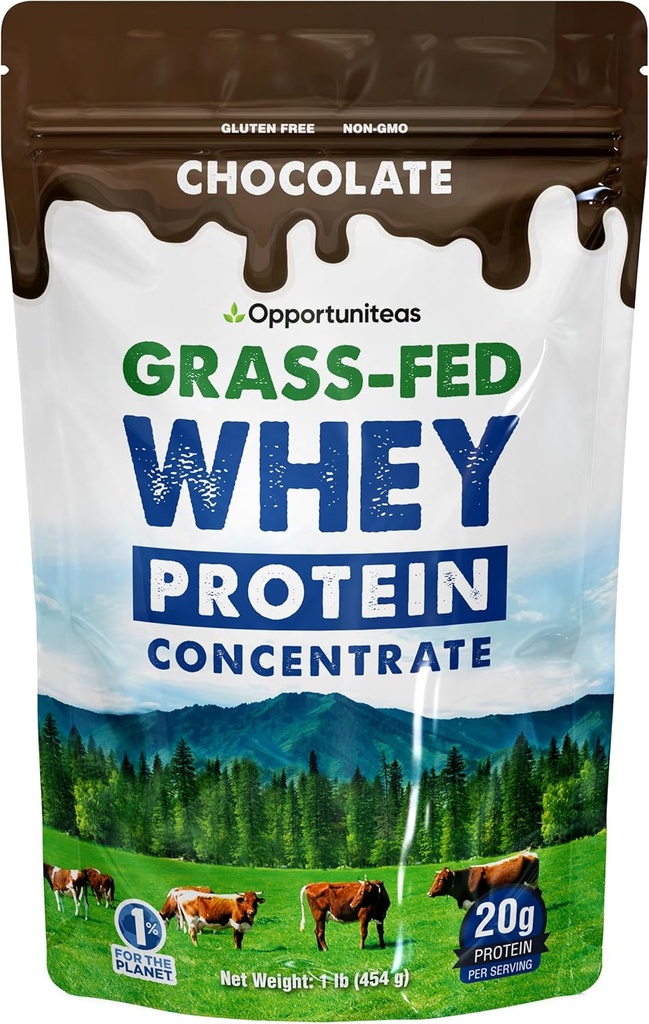 Opportuniteas Grass Fed Wei Proteïne Poeder Concentraat - Chocolate - Pure Protein Supplement - Non GMO, Hormone Free & Gluten Free - 1lb