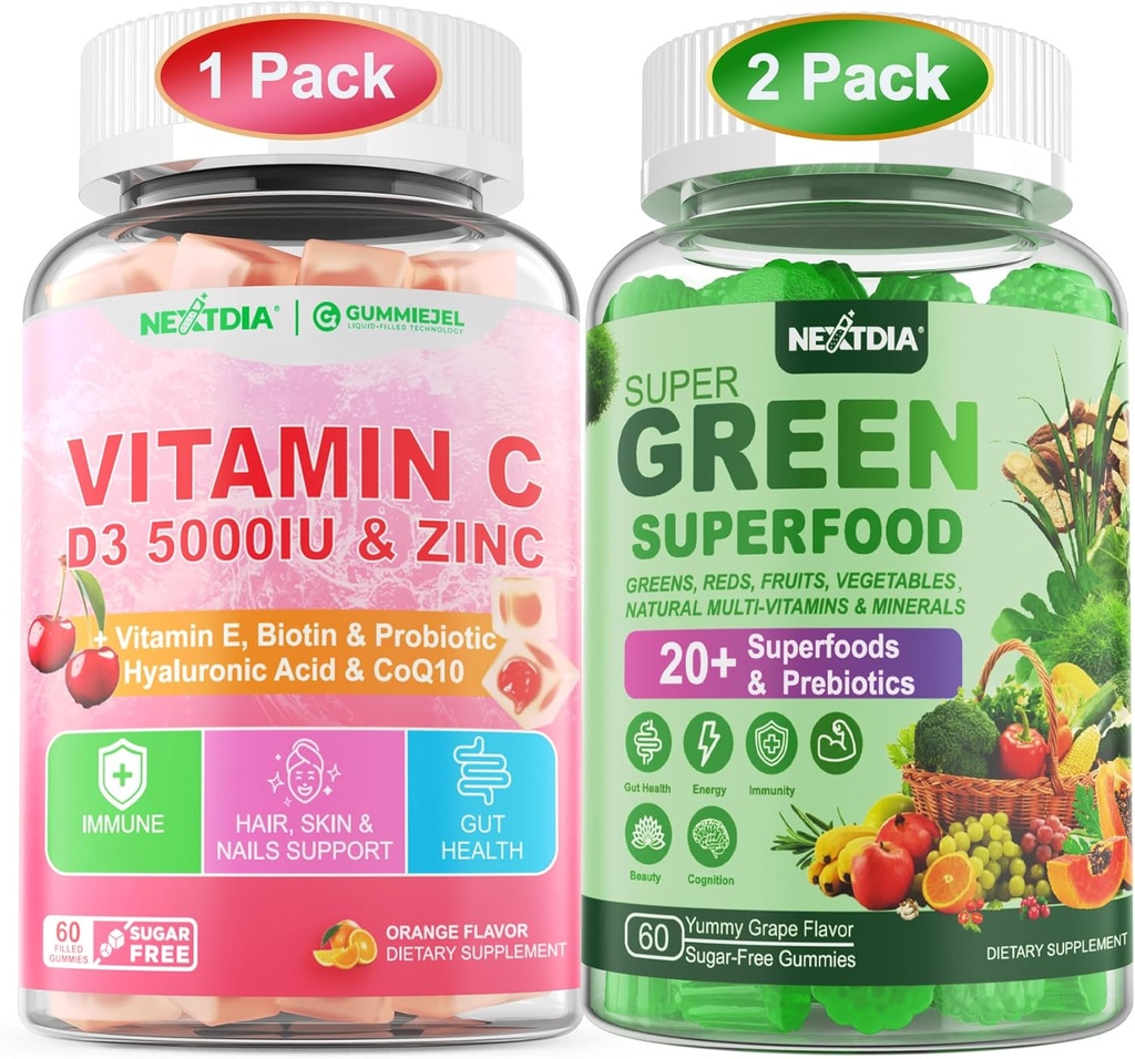 Vitamine C, D3 en Zink Gummies + Super Greens Gummies
