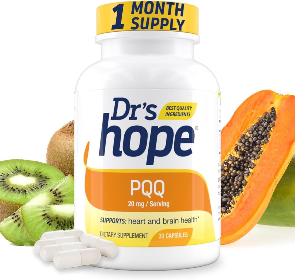 Dr's Hope Pyrroloquinoline Quinone Supplement 20 mg - Bevordert hersen-, hart- en geestelijke prestaties - voor spierfunctie, energieproductie en levensduur - Glutenvrij - 30 Vegan Capsules - 1 maand levering