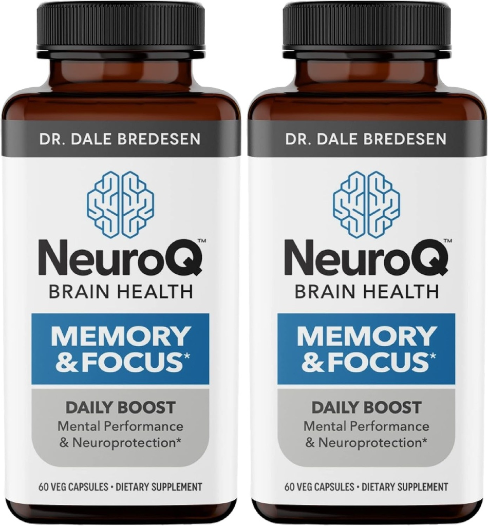 NeuroQ Memory & Focus - Boosts Cognitive Performance & Brain Function - Neuroprotective Formula by Dr. Dale Bredesen - Gotu Kola Ginkgo Fosfatidylserine & Propolis - 60 Capsules (pack of 2)