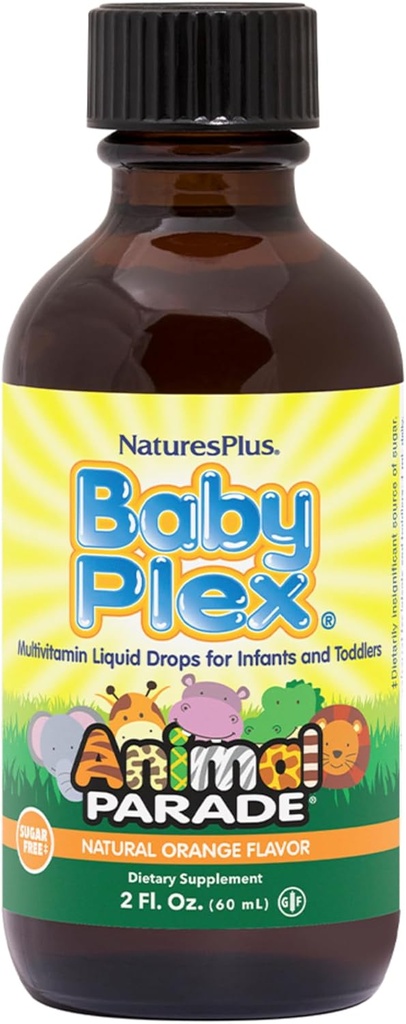 NaturesPlus Dierenparade Baby Plex, natuurlijke sinaasappelsmaak - 2 fl oz, Pack of 2 - Vloeibare Multivitamine voor zuigelingen & peuters - Suikervrij, Glutenvrij - 120 Totaal porties