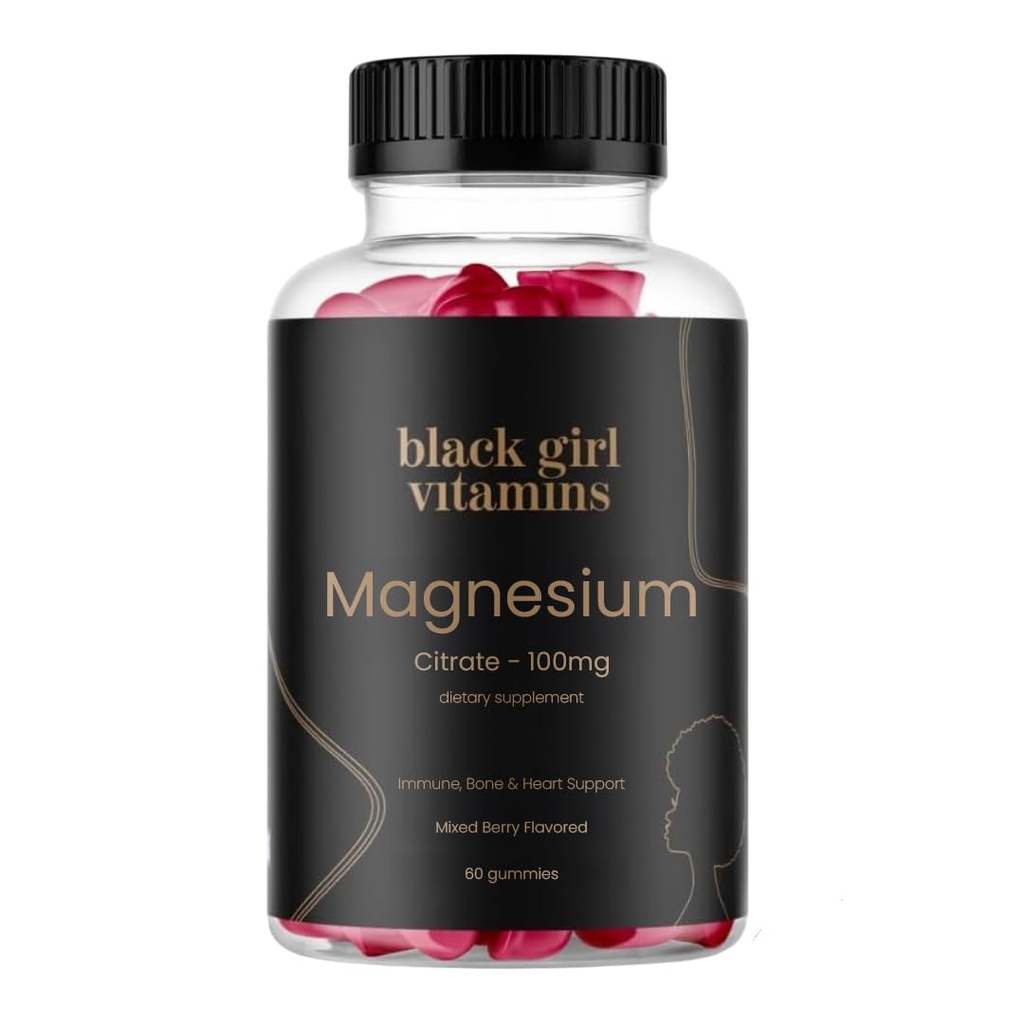 Black Girl Vitamines - Magnesium Gummies, voor Slaap, Immuniteit en Bone Support. Magnesium citraatsupplement met (100 mg) per portie, Glutenvrij (Mixed Berry). 60ct