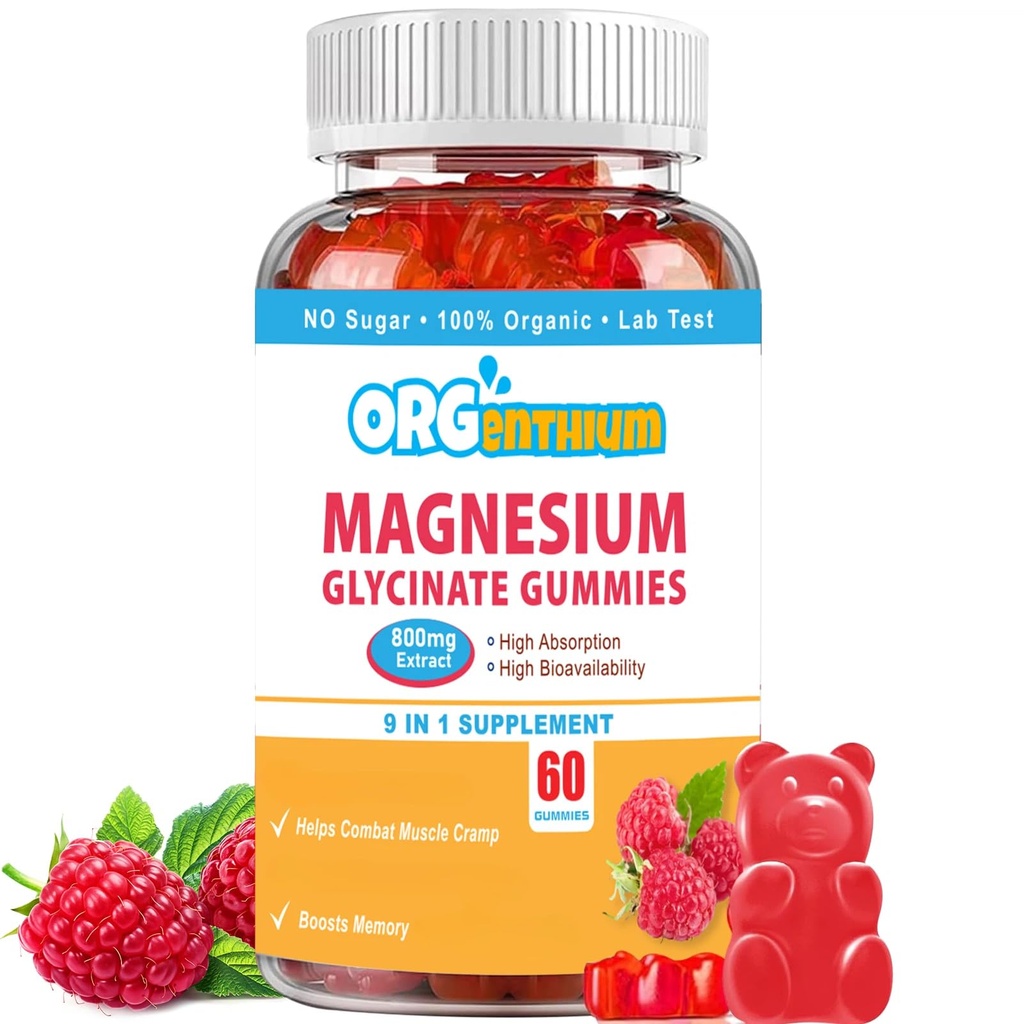 Magnesium Glycinate Gummies 500mg met L-Threonaat, Vitamine D, B6, Kalium & CoQ10 