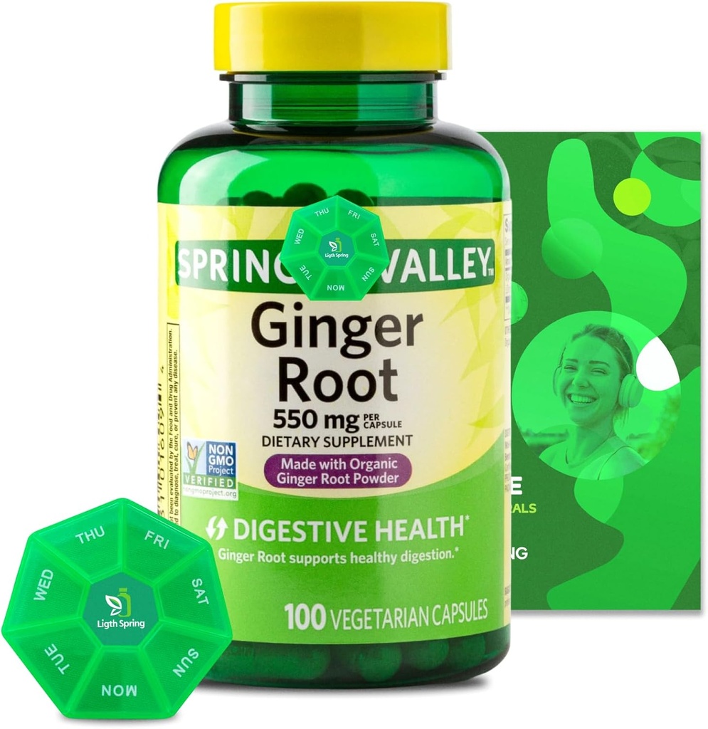 Gemberwortel 550 mg, 100 Vegetarische capsules met bundel Exclusieve Vitaminen en Mineralen - A tot Z - Better Ligth&Spring Guide