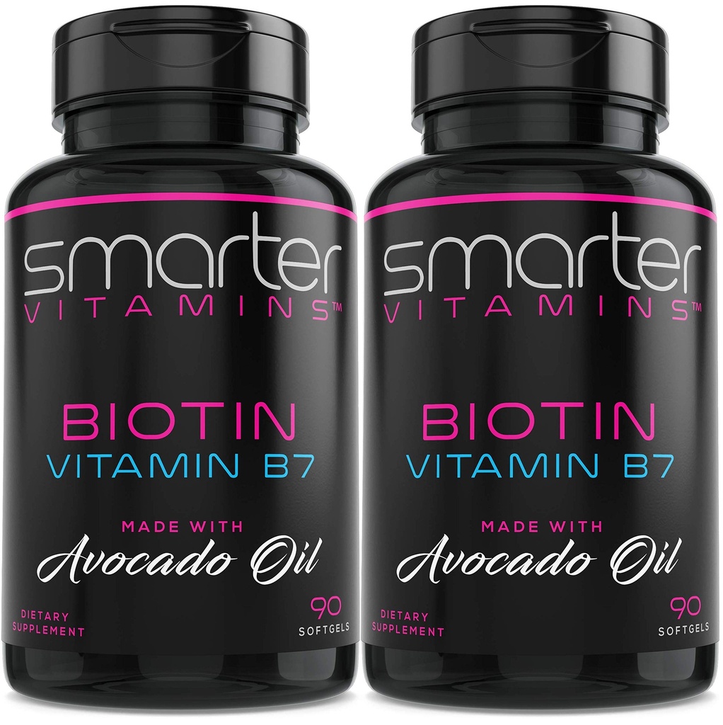 (2 Pack) Slimmer Biotin 5000 mcg in Avocado Oil, Vitamine B7, Non-GMO, 90 Mini Liquid Softgels, No Soy