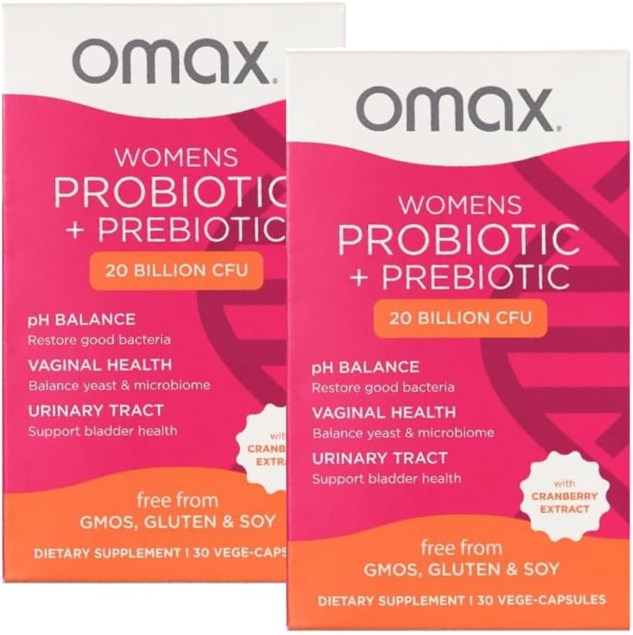 2 Pack Omax Prebiotica & Probiotica Complex for Women, pH Balance, Vaginaal Health, Urinaire Tract, Gist, UTI/BV Prevention, Bloating pH 20 Miljard CFU 