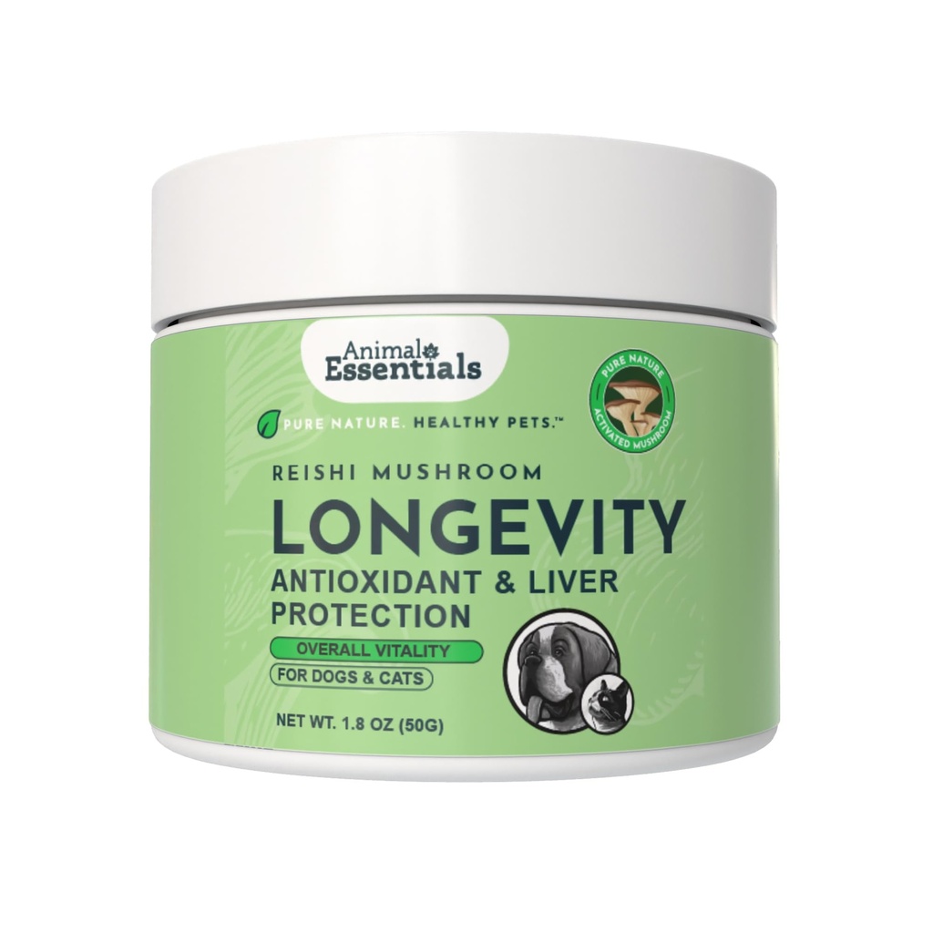 Dieren Essentials LANGEVITEIT Reishi paddosupplement voor honden en katten - gezonde cardiovasculaire en leverfunctie, ondersteunt langdurige gezondheid, paddopoederextract, antioxidant - 1,8 Oz (pakket van 1)