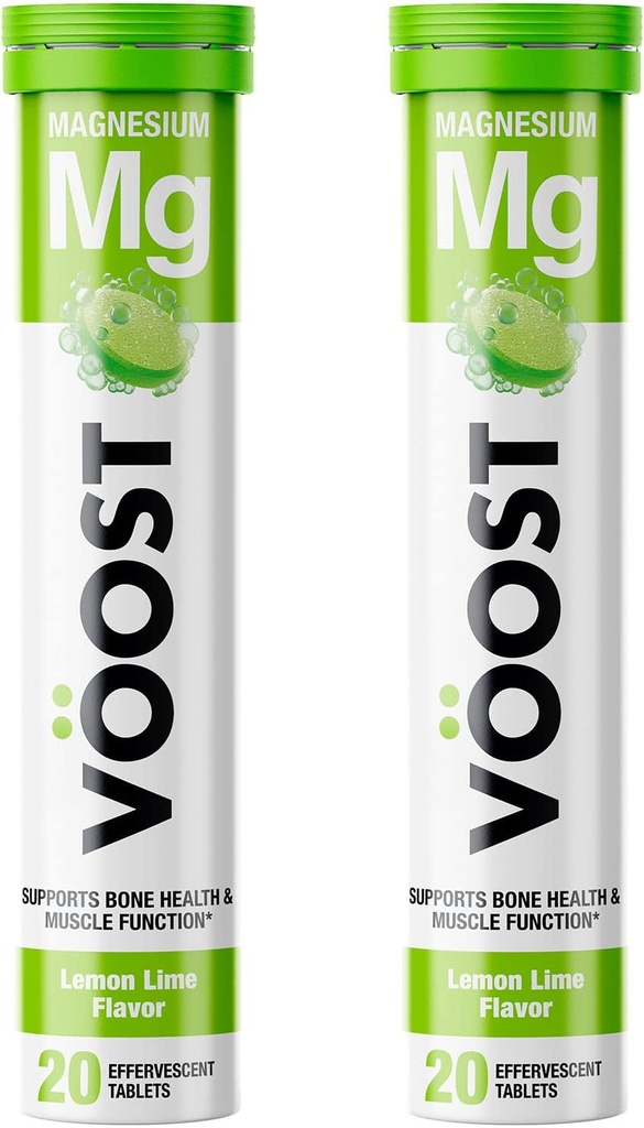 VOOST, Magnesium, Ondersteunt Bone Health and Muscle Health, Bruisende Vitamine Drink Tablet, Geen Suiker + Lage Calorie Vitamine Supplement Blend, Lemon Lime smaak, 40 Tellen