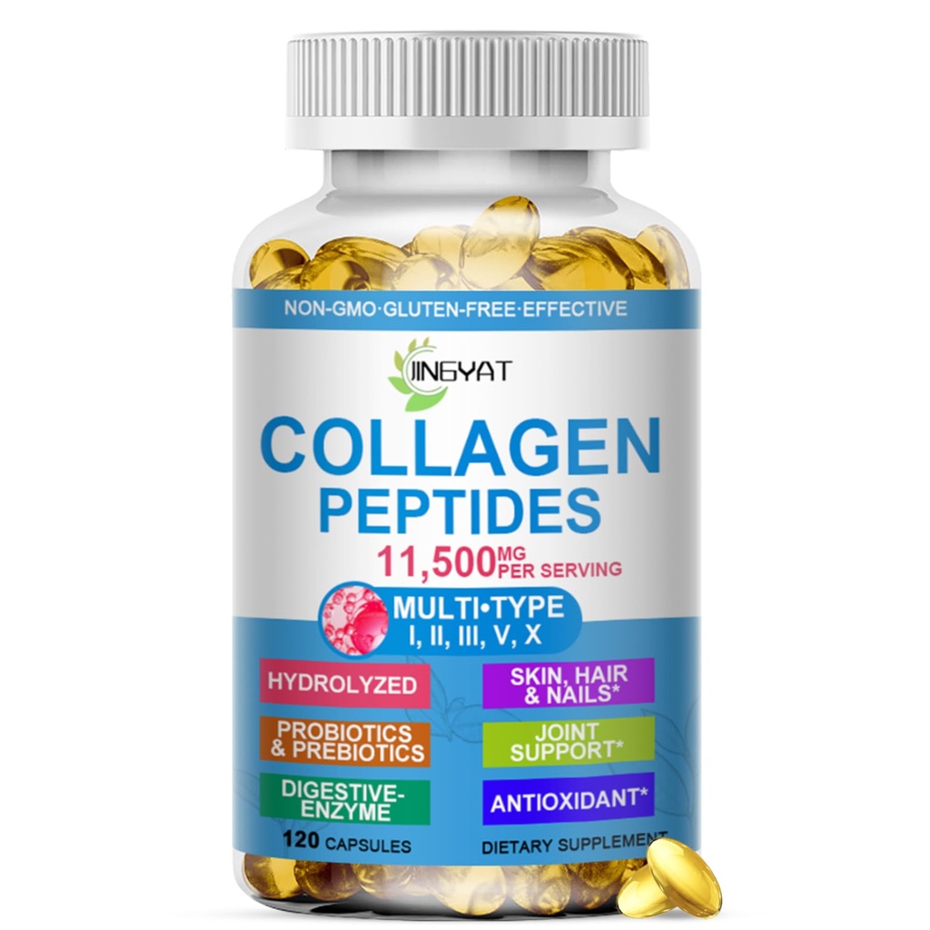 Collageen Peptides Softgels, Multi Collageen Peptide w/ Glucosamine Chondroitin MSM Biotine, Gehydrolyseerde Collageen Peptides Complex for Women Ondersteunt huidhaar Nagelgewrichten Bones Gut Health, Non-GMO