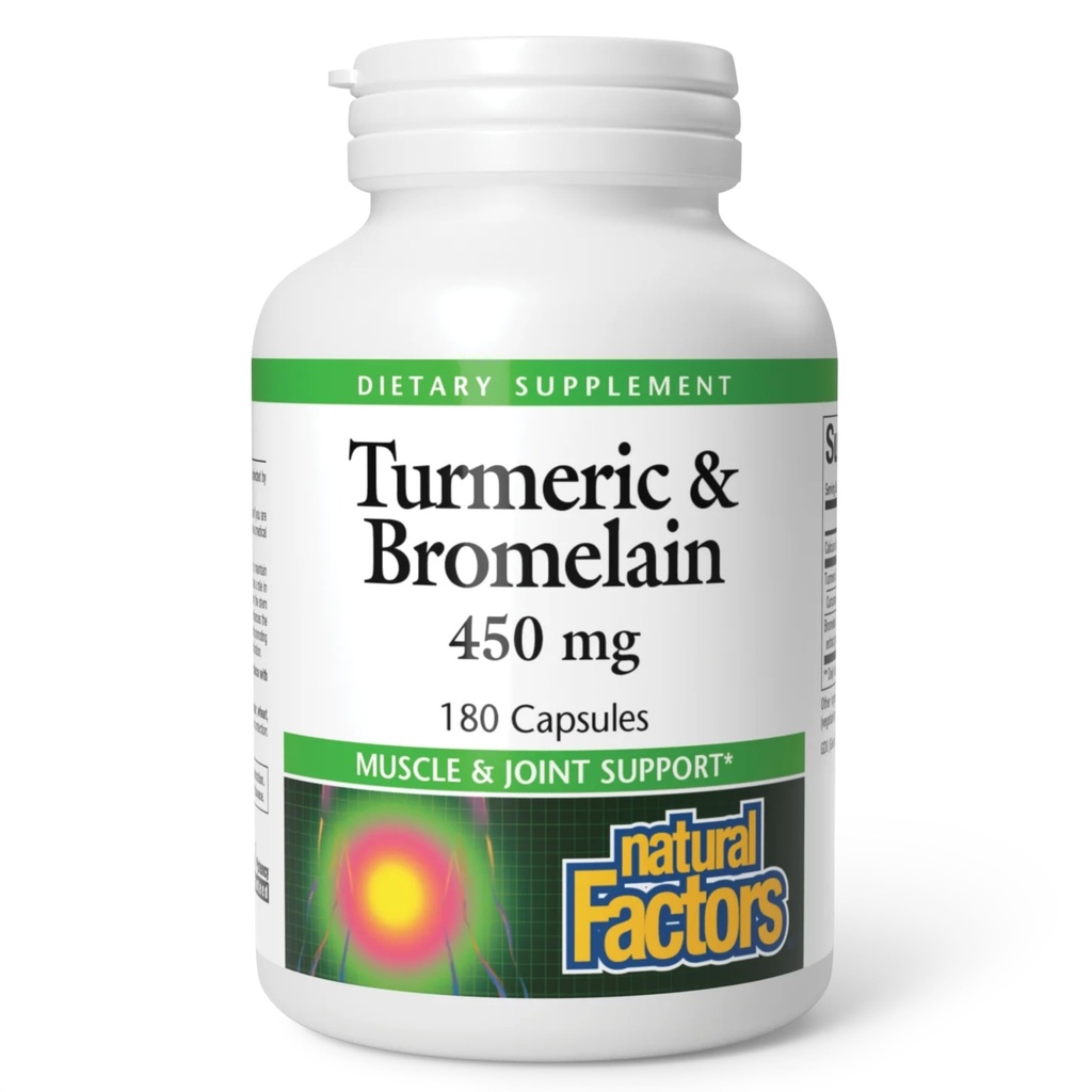 Natuurlijke factoren, Kurkuma & Bromelain 450 mg, spier- en gewrichtsondersteuning, 180 capsules