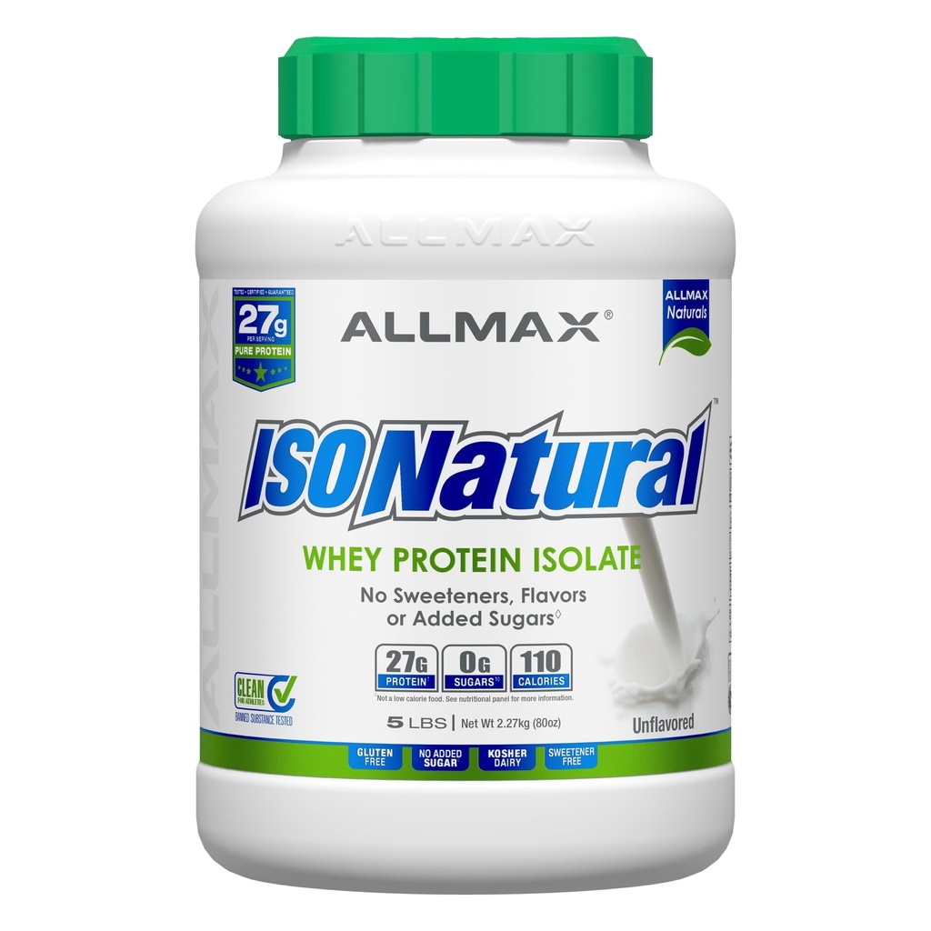 ALLMAXISONATURAL Wei eiwitisolaat, ongearomatiseerd - 5 lb - 27 Gram eiwit per scoop - Zero Fat & Sugar - 99% Lactosevrij - met prebiotica - Geen kunstmatige smaken - ongeveer 78 porties