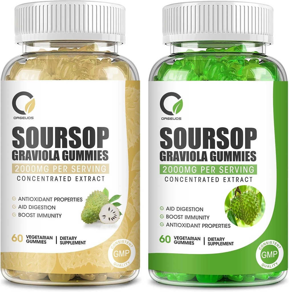 2 Pack Soursop Graviola Gummies, Soursop Leaf Extract Smaak & Authentic Soursop Fruit Extract Smaak, voor Cell Support & Regeneratie, Immuniteit, Lever, Zzz & Antioxidant - Glutenvrij, Veganistisch