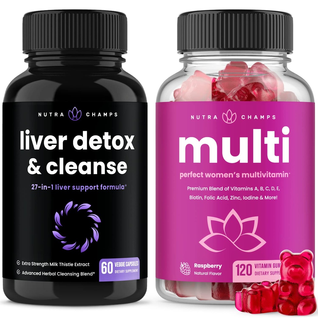 NutraChamps Lever Reinigen Detox Capsules en (2-pack) Vrouwen Multivitamine Gummies Bundle