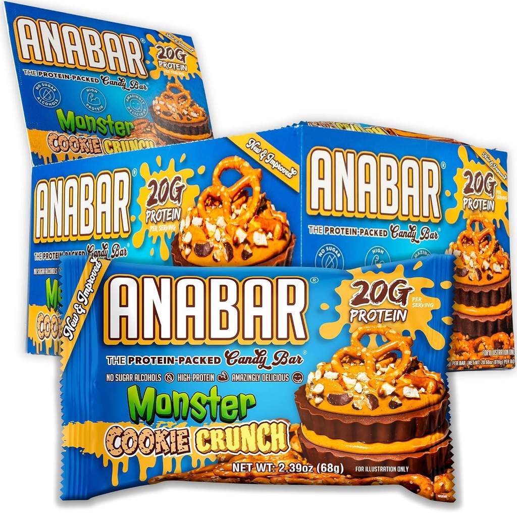 Anabar Protein Bar, The Protein-Packed Candy Bar, Verbazingwekkende Proteïne Bar, Geen Suiker Alcoholen, Hoog Proteïne, Verbazingwekkend Heerlijk (12 Bars, Melk Chocolade Monster Cookie Crunch)