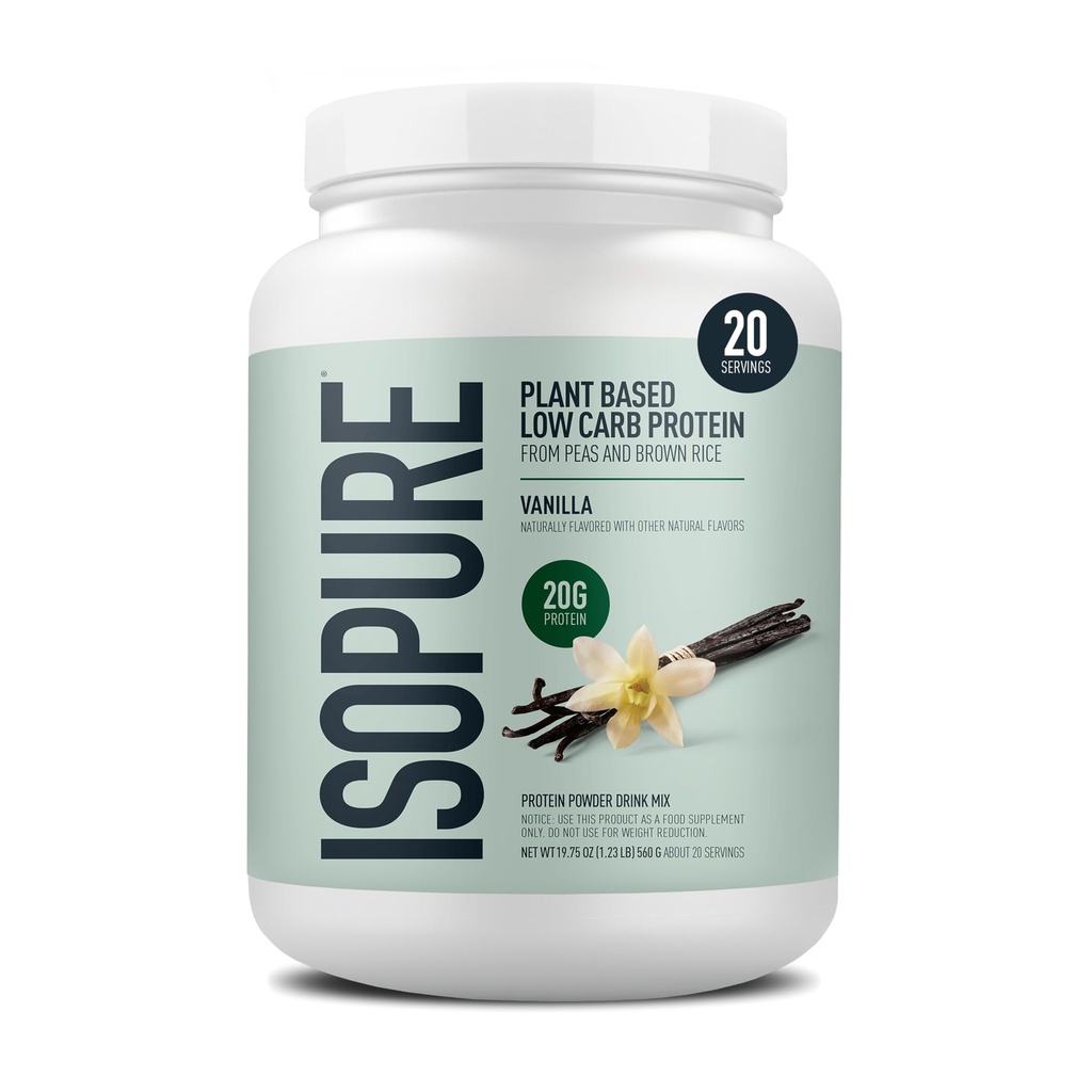 Isopure Plant-Based Proteïne Poeder, Lactosevrij, Glutenvrij, met ijzer, Vanille, 20g Plant Proteïne per portie, 1,23 Lbs, 20 porties