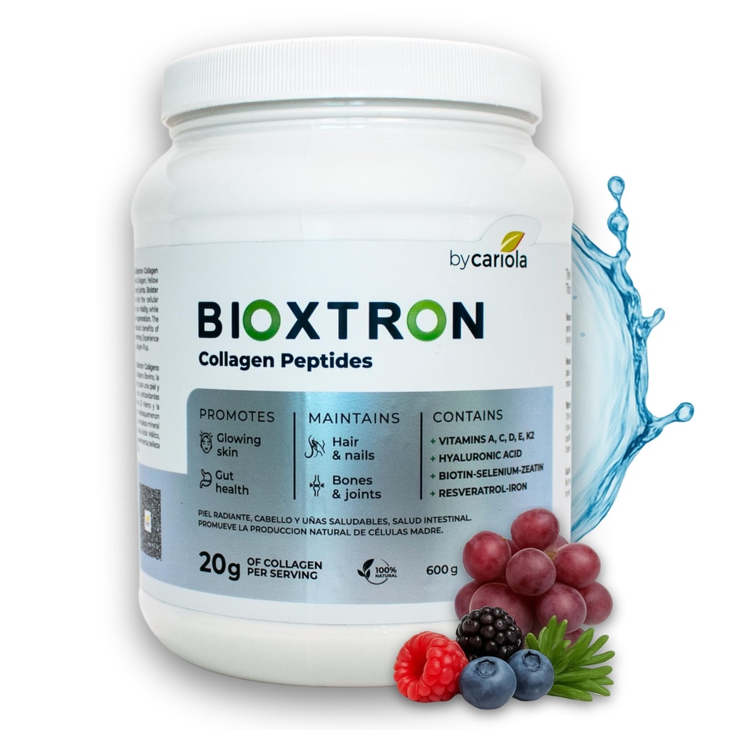 Bioxtron Collageen Peptides Powder - Unflavored, Type I Bovine with Stam Cell Revitation for Hair, Nail, Skin, Gut, Bone & Joint Health Support - Hyaluronic Acid, Protein, Biotin - 600g (30 Servings)