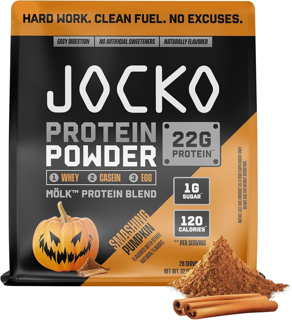 Jocko Mölk Whey Protein Powder - Keto, Probiotica, Grass Fed, Digestieve Enzymen, Aminozuren, Suikervrije Monk Fruit Blend - Ondersteunt spierherstel en groei (Pumpkin Nieuw)
