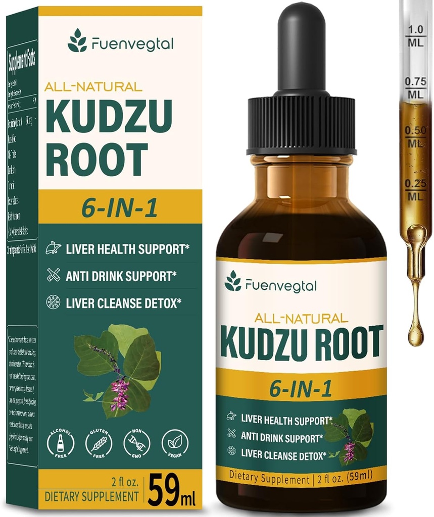 Kudzu Root Extract druppels voor leverondersteuning, hoge absorptie Formule Supplement met melk distel, kurkuma, en Hovenia Dulcis. 2 oz