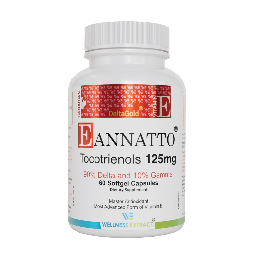 WELZIJN EXTRACT Eannatto Tocotrienolen Vitamine E-supplementen Tocoferolvrij, niet-GMO, glutenvrij en antioxidant (125MG 60 Softgels)