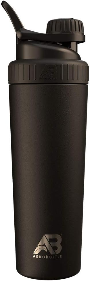 AeroBattle Cryo Shaker Cup, geïsoleerd roestvrij staal waterfles en eiwit Shaker, Mixes Proteïne en preworkout met Turbulent Mixing Technology, Geen Blending Ball of Wisk, 26oz, Black Ice