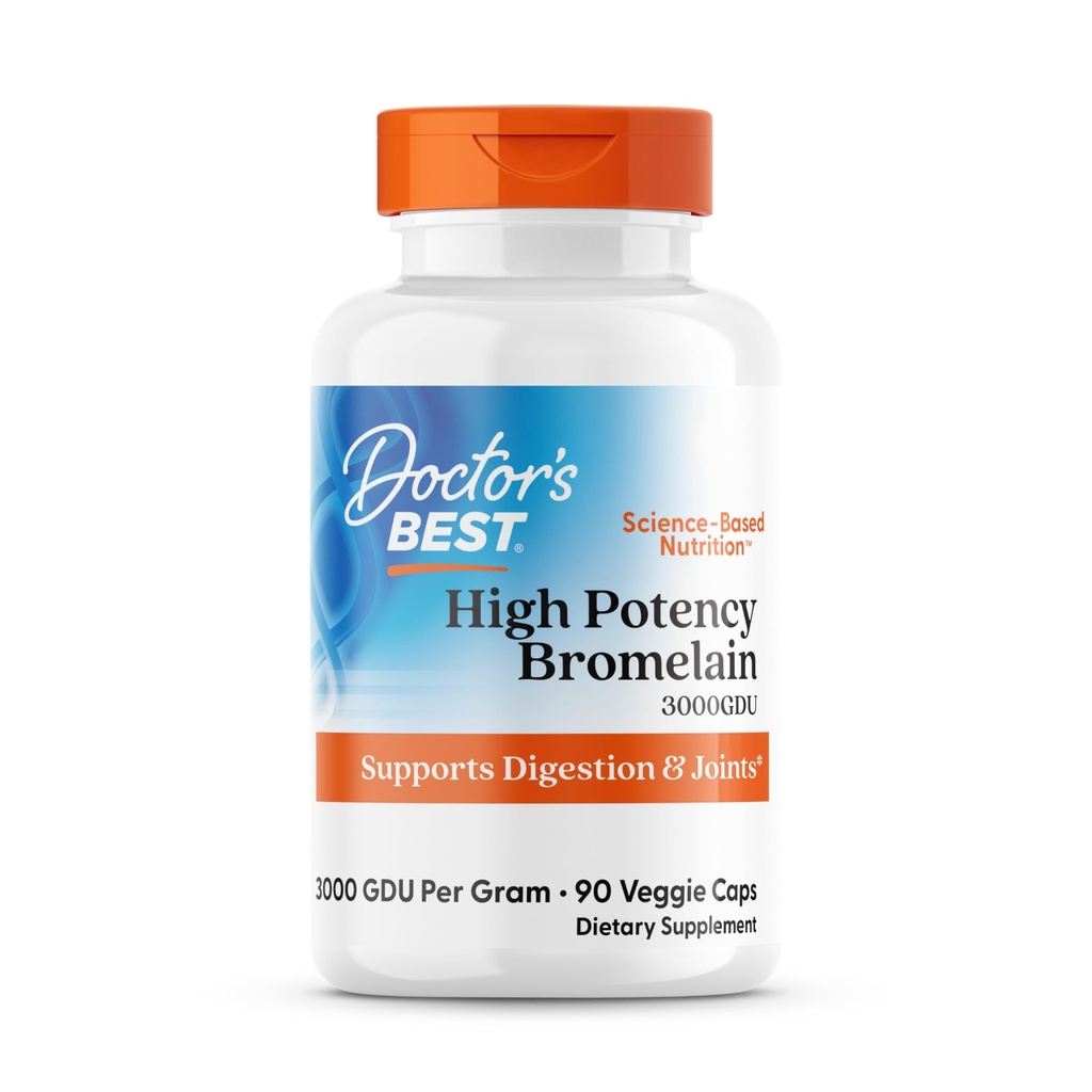 Doctor's Best 3000 GDU Bromelain Proteolytic Digestive Enzymes Supplements, Supports Healthy Digestion, Joint Health, Nutrient Absorption, 500 mg,Capsule, 90 Count(Pack of 1)